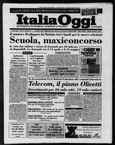 Italia oggi : quotidiano di economia finanza e politica